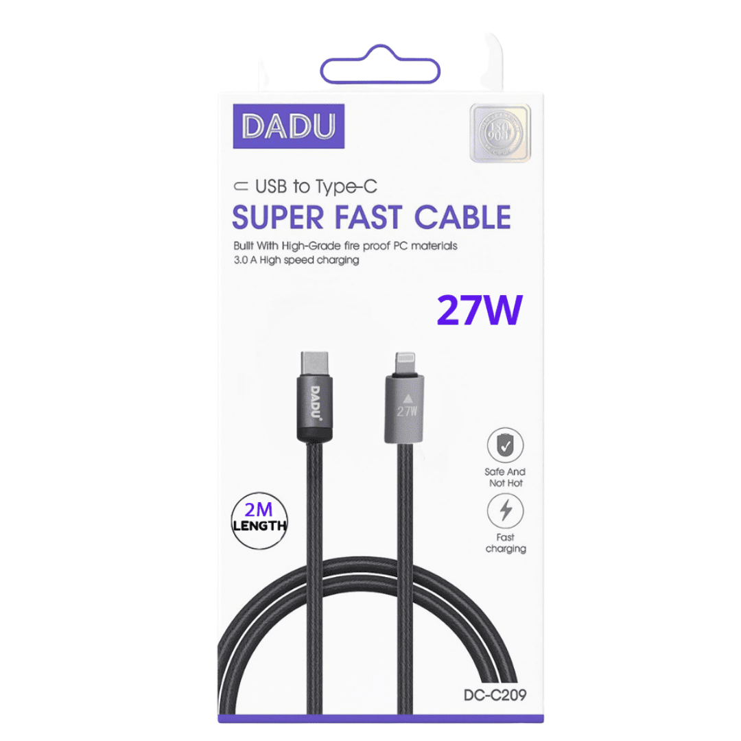 DADU 27W 2M USB-C to Lightning Super Fast Charging Cable (Model DC-C209) DADU 27W 2M USB-C to Lightning Super Fast Cable Model DC-C209