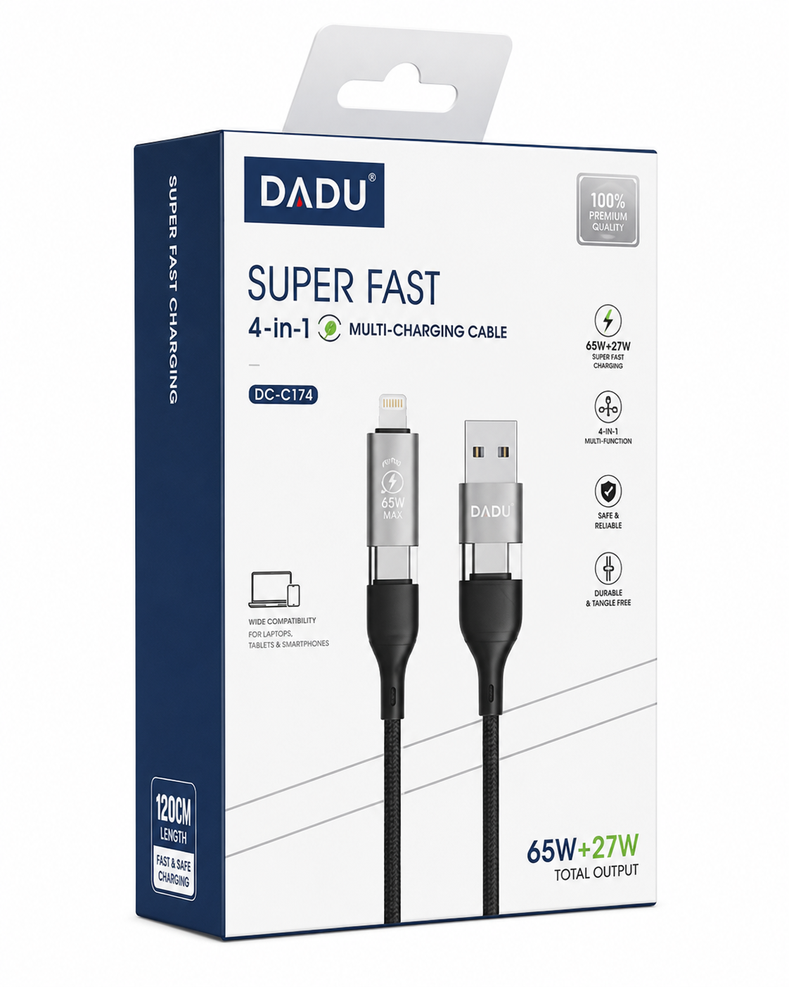 DADU 4-in-1 65W+27W Super Fast Multi-Charging Cable 1.2M (Model DC-C174) - Black DADU 4-in-1 65W+27W Super Fast Multi-Charging Cable Model DC-C174 Black