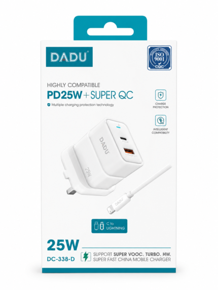 DADU DC-338-D 25W PD + Super QC Wall Charger with Type-C to Lightning Cable