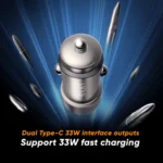 VIDVIE CC543 Dual Type-C 33W Fast Car Charger (Aluminum Alloy) - Image 3